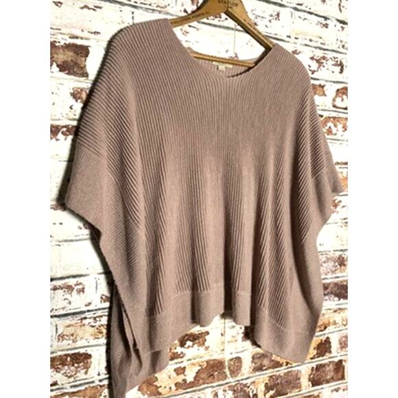Ann Taylor LOFT Ribbed Mauve Oversized Pullover Knit V Neck Sweater Poncho XS/S - Picture 3 of 5